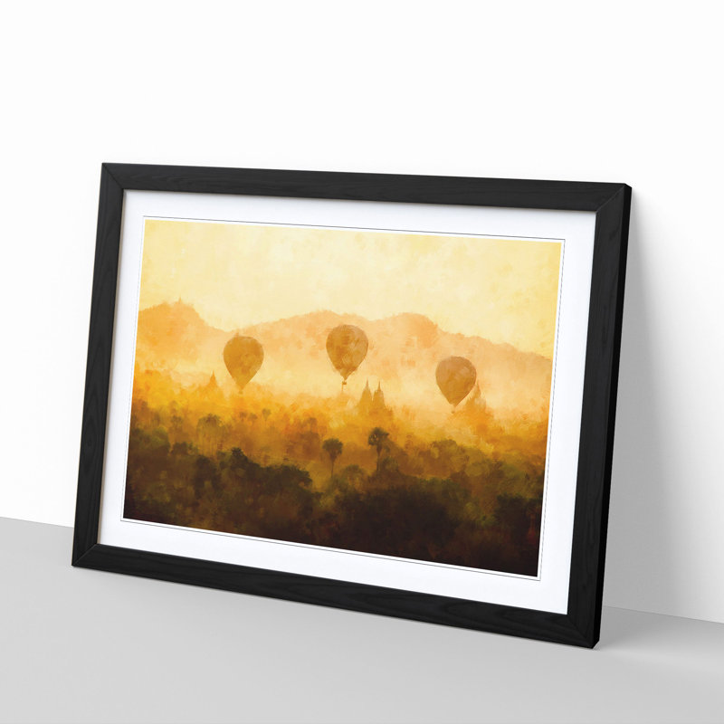 Hot Air Balloons over Myanmar - Picture Frame Painting Print, Black Framed, 24cm H x 33cm W x 2cm D
