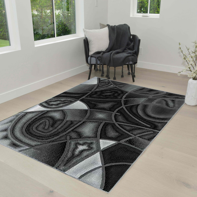 Tapis gris à motif abstrait Albrechtice, Rectangle 5 pi x 7 pi