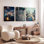 Ensemble de 3 tableaux sur toile représentant une scène de rue pluvieuse en ville, pour la décoration du salon, de la chambre et de la maison.