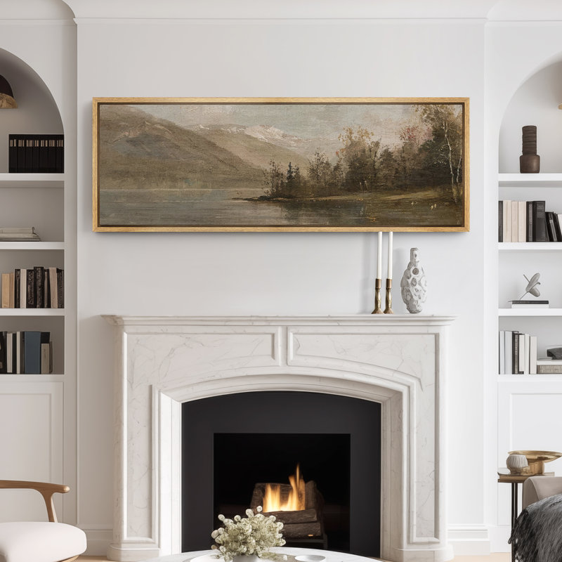 Serene Abstract Landscape Extra Large Framed Wall Art Oversized Canvas Print, 20" H x 60" W, Natural