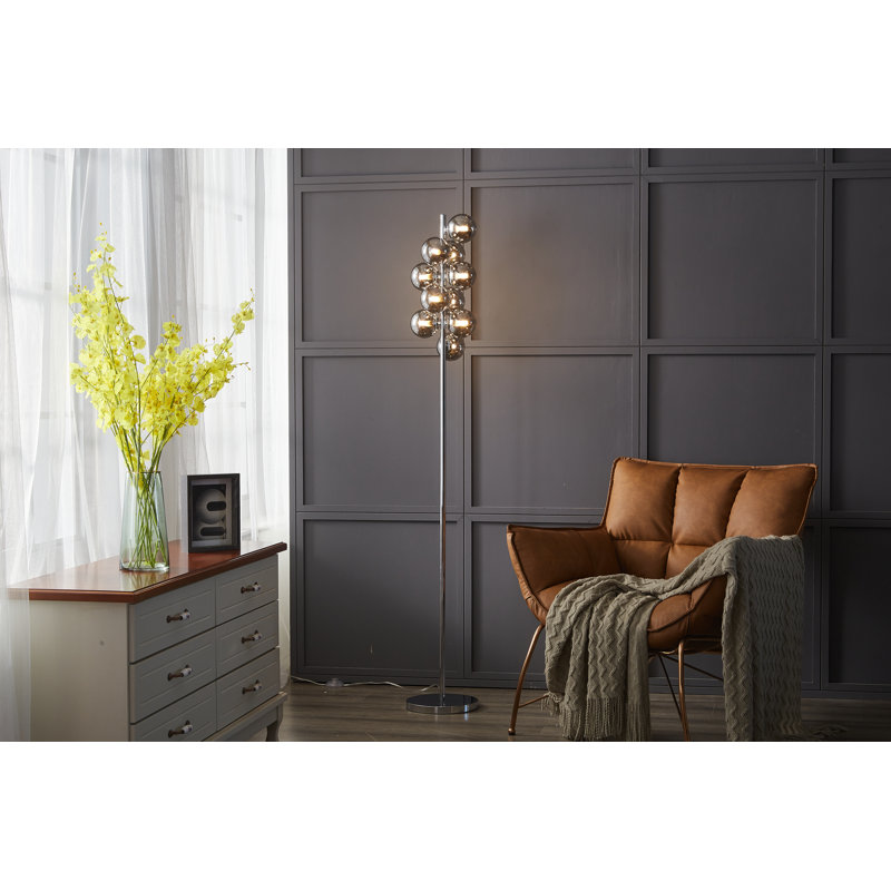 Greiner 169cm Novelty Floor Lamp, Polished Chrome, Smoked Grey