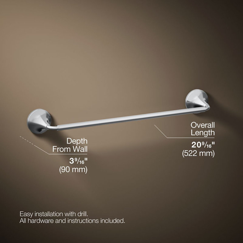Tone Towel Bar, Polished Chrome, 18"W