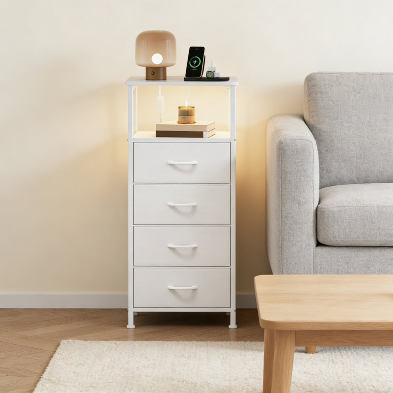 40cm W Metal Bedside Table, White