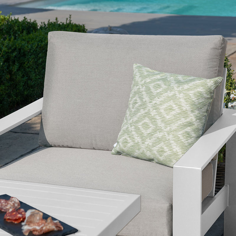 Hafza 2 Seat Aluminium Sofa Set - with Rising Table, Light Grey, 76cm H x 130cm W x 100cm D, White