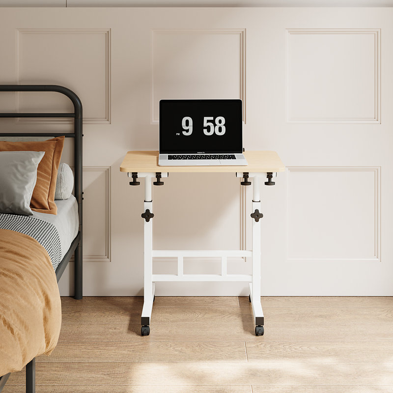 Adjustable Metal Base Computer Desk, White Maple