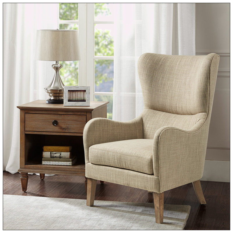 Fauteuil à oreilles large Breyen, Polyester beige, Naturel