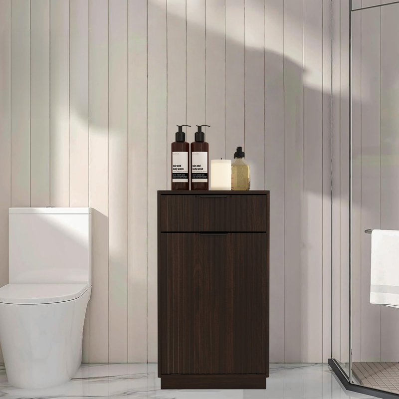 Modern Tilt-Out 10 Gallon Fluted Laundry Hamper Cabinet With  Wave-Textured Hideaway Drawers, Brown