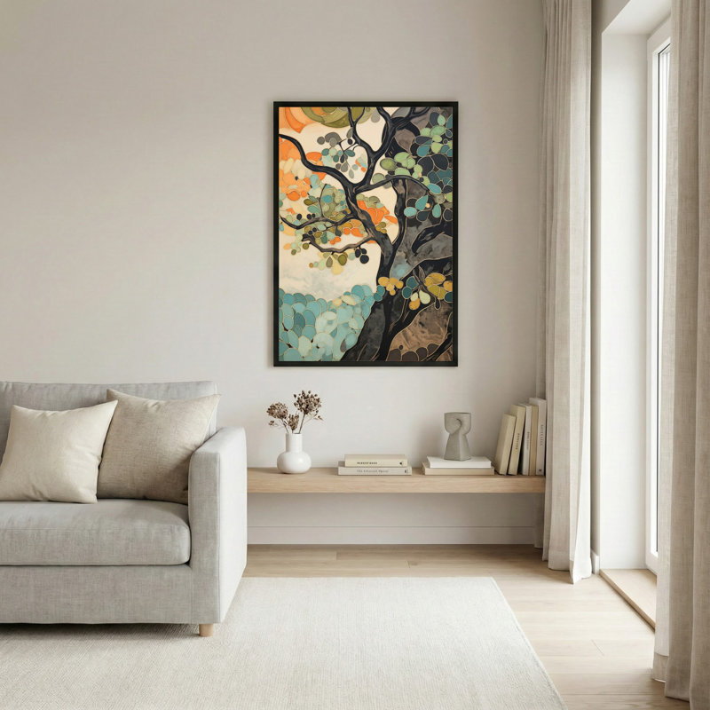 Art mural encadré en bois noir pour salon, chambre à coucher, bureau ou vestibule - décoration murale décorative avec arbre abstrait