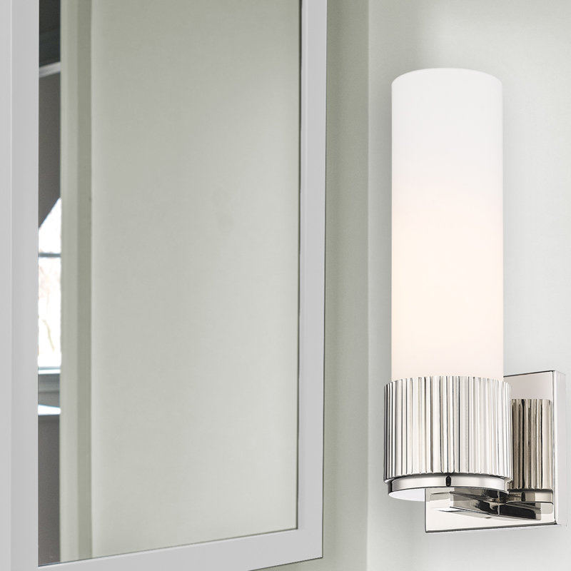 Applique murale 1 lumière 12 "Bolivar, H 15 po x l 5,1 po x P 4 po, Blanc mat, Nickel poli