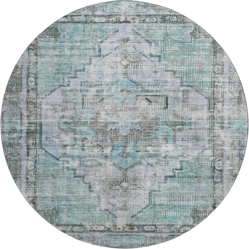 Premium Machine Washable Lucchesi AMF1729 Global Rug, Round 8'