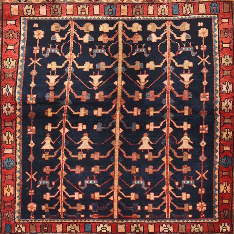 Tapis traditionnel rouge / noir, Carré de 6 pi