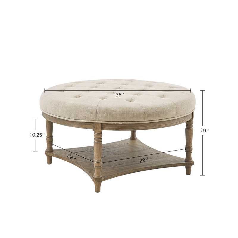 Martha Stewart Cedric Tufted Round Ottoman with Storage, Beige