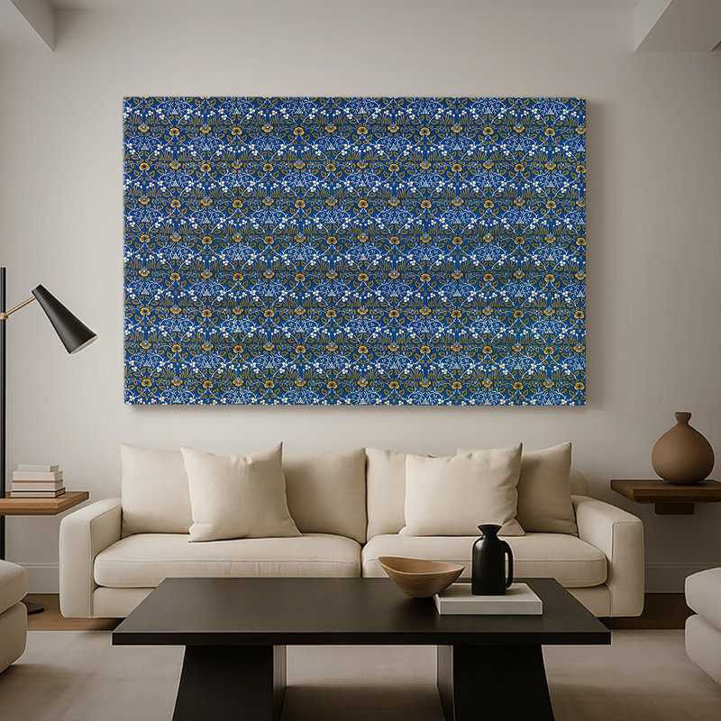 Motif floral répétitif (bleu et or) -William Morris-toile tendue avec châssis-c. 1880, 32x48