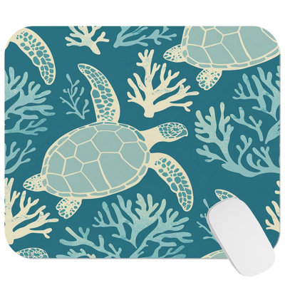Sea Animals Turtle Pattern VIII Nautical and Coastal Gaming Cute Office Laptop Desk Pad Gift Mat Square Rectangle Non-Slip Mousepad