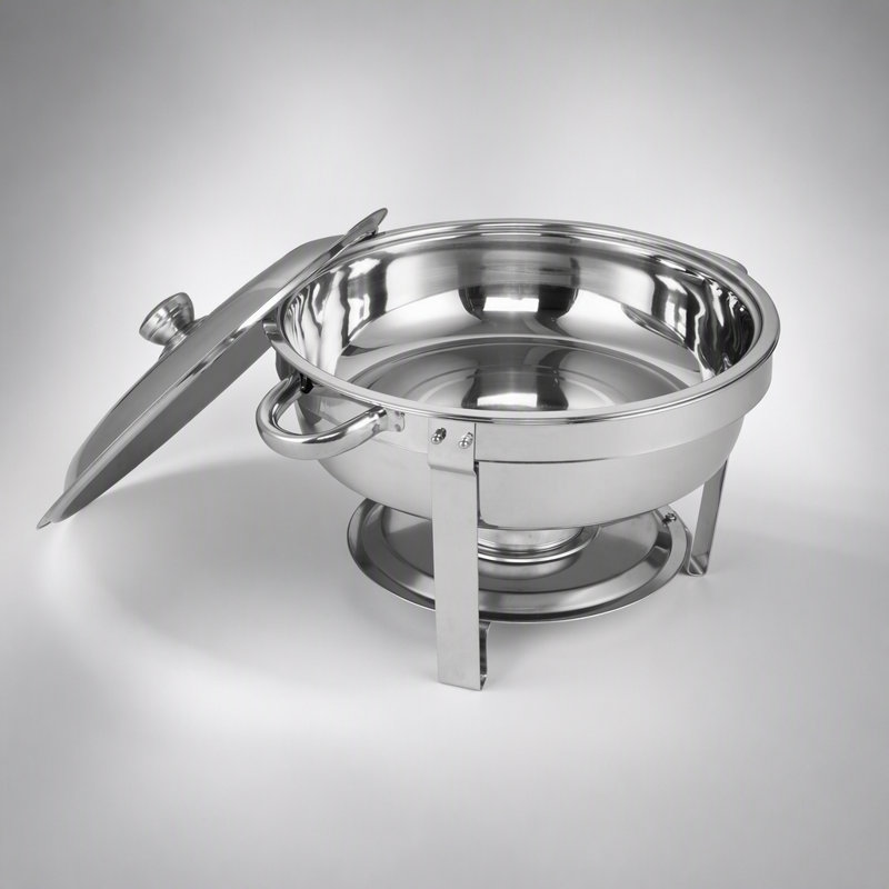 Ensemble de 2 plats ronds en acier inoxydable pour buffet, utilisables à la maison et à l'extérieur, avec fonctions de refroidissement et de maintien au chaud.