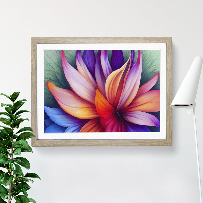 Enlightening Modern Flower Abstract - Single Picture Frame Print, 46cm H x 64cm W x 2cm D, Oak Framed