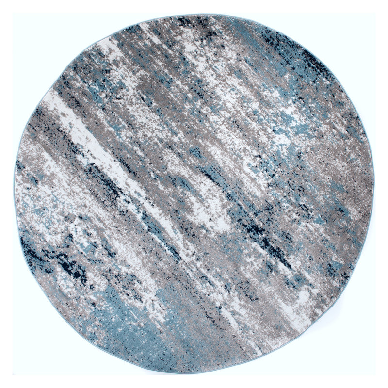 Willington Abstract Gray/Blue Rug, Round 6'6"