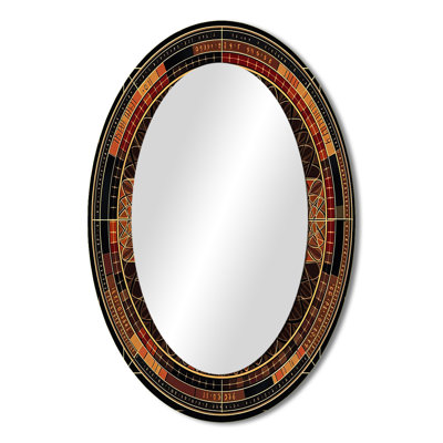 Sacred Mystery Vintage Mandala Illustration II - Large Oval Wall Mirror On Metal