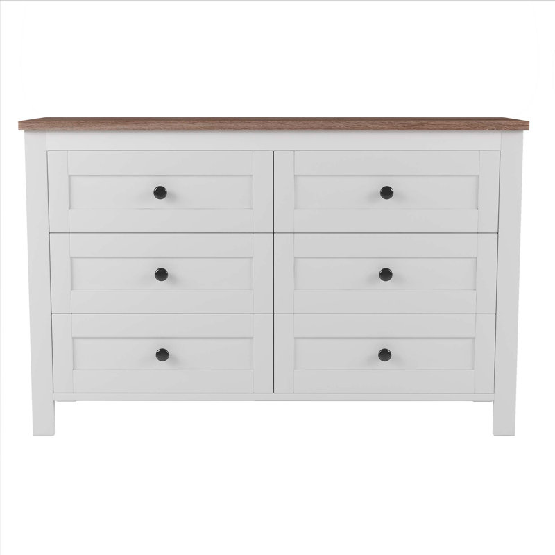 Commode 6 tiroirs, Blanc / brun