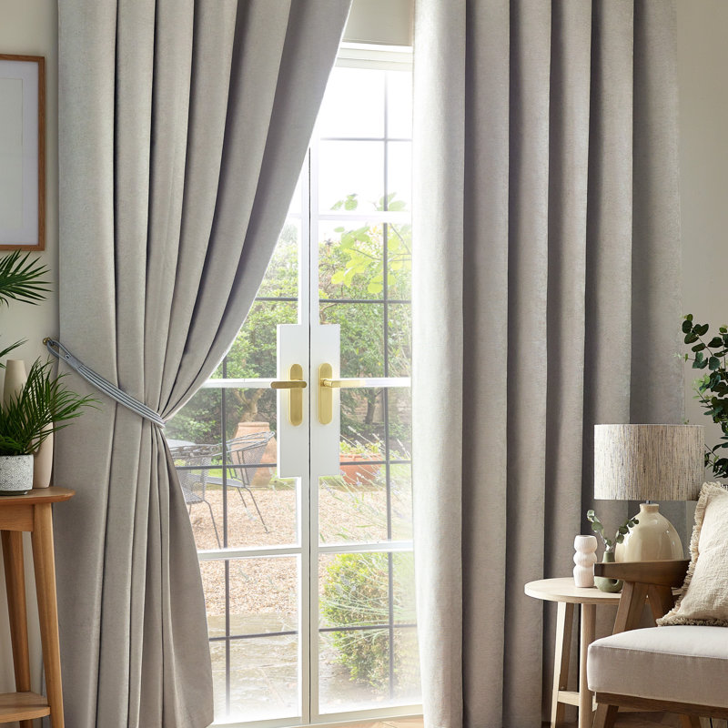 Eilfried Chenille Pencil Pleat Taped Top Curtains, 229cm Width x 229cm Drop, Silver