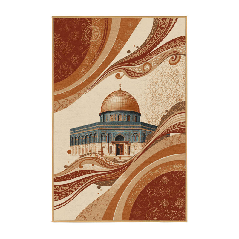 Machine Washable Paitlyn Dome Of The Rock Jerusalem Classic Oriental Rug in Brown – LightBrown Binding, 3x5