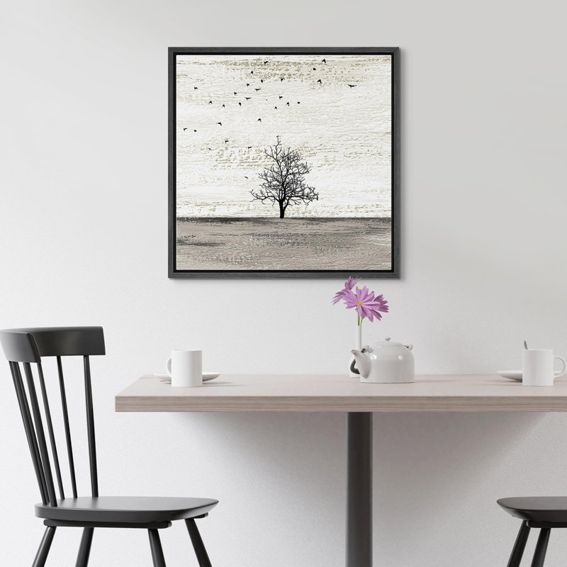 Oiseaux qui volent au-dessus d'un champ gris avec des animaux sauvages, reproduction d'art moderne sur toile, Noir
