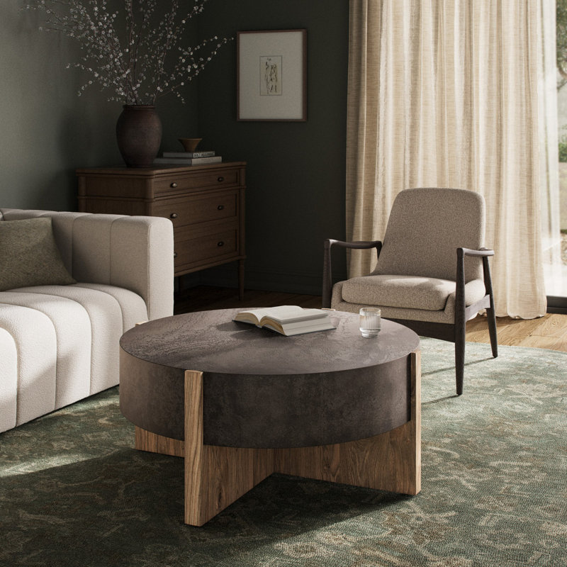 Glendo Single Coffee Table, 17.75"H x 41.5"W x 41.5"D, Distressed Iron