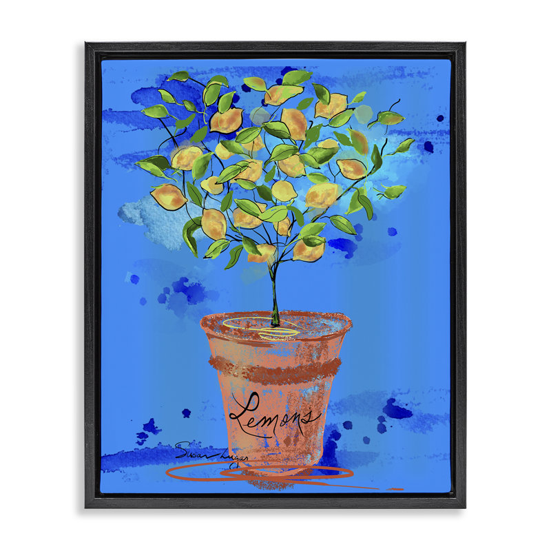 Cadre flottant bleu vif Pots Lemons, design par Susan Lugar, Cadre flottant noir de jais, H 21 po x l 17 po