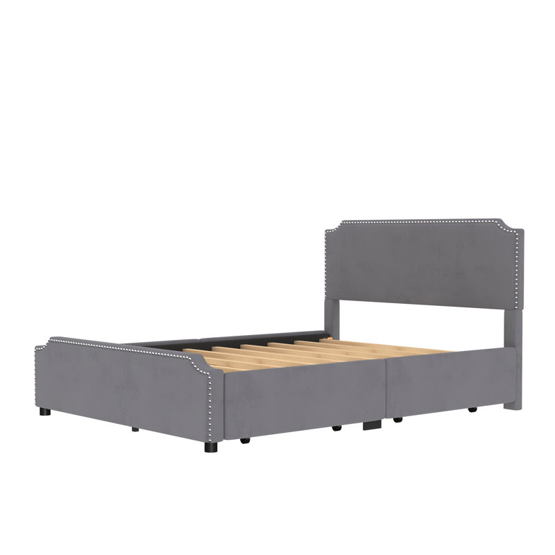 Lit plateforme tapissier avec rangement Ljubka, gris