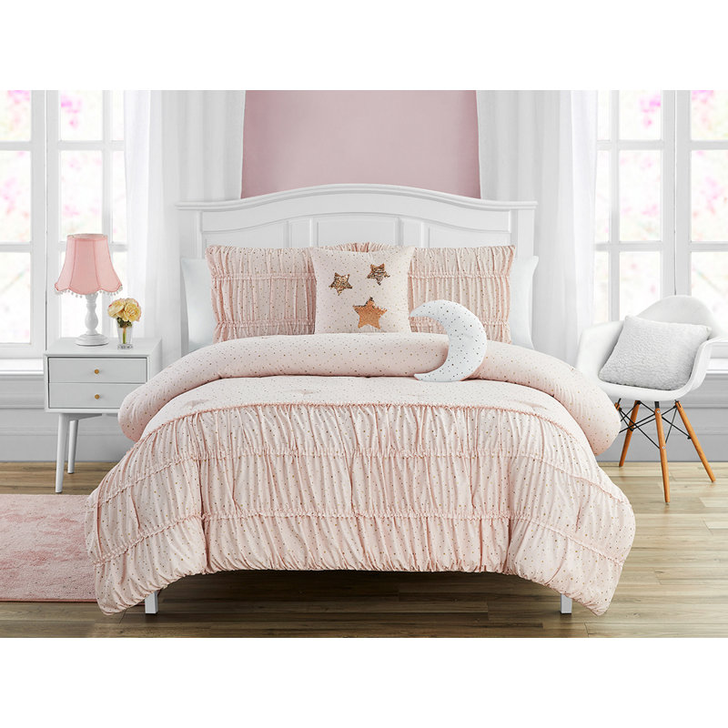 Blush Microfiber Twin Comforter Set with Decorative Pillows