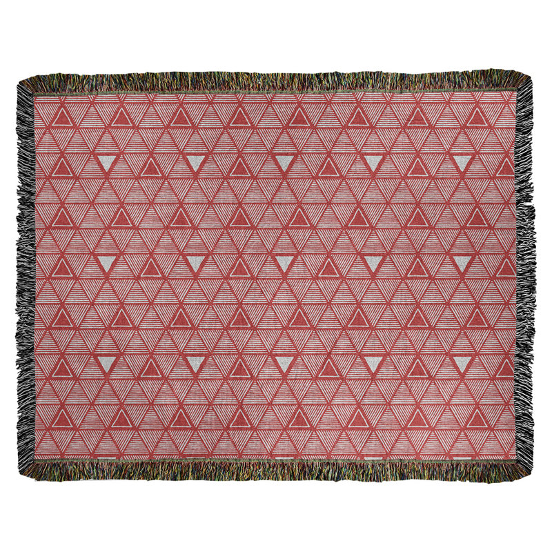 Couverture en coton tissé à triangles dessinés à la main Classic, L 37 po x L 52 po, Rouge