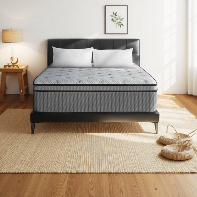 Matelas hybride dans une boîte avec sommier à ressorts ensachés individuels Support de ferme à isolement moyen ferme gris