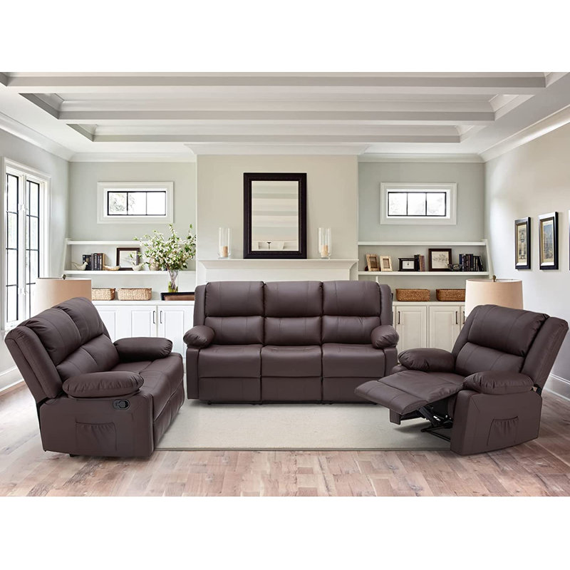 Ensemble de salon inclinable en similicuir Stewumin, Similicuir brun