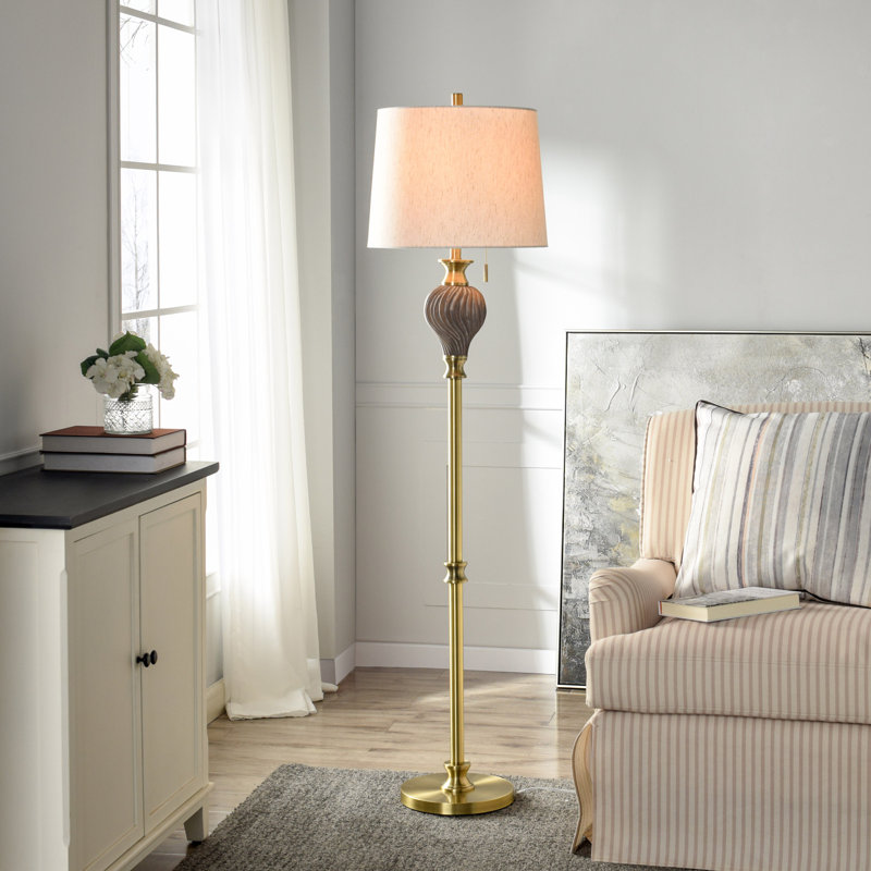 Lampe sur pied Rowan - doré suie - abat-jour beige, Doré suie