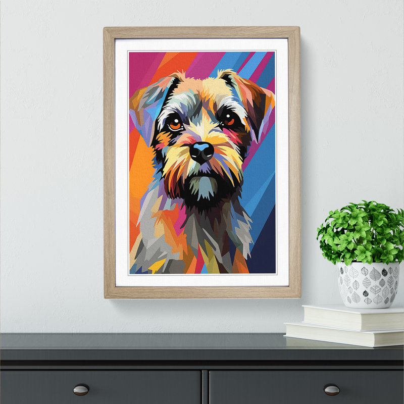 Border Terrier Constructivism - Framed Print, Oak Framed, 46cm H x 34cm W x 2cm D