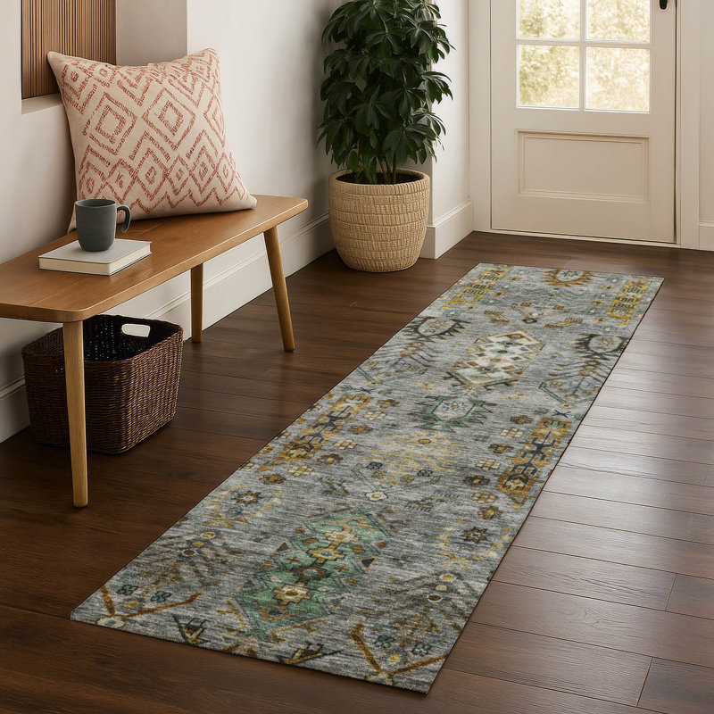 Tapis lavable à la machine de qualité supérieure Mayfield AMF2047, Étain, Tapis de couloir 2 pi 3 po x 7 pi 6 po