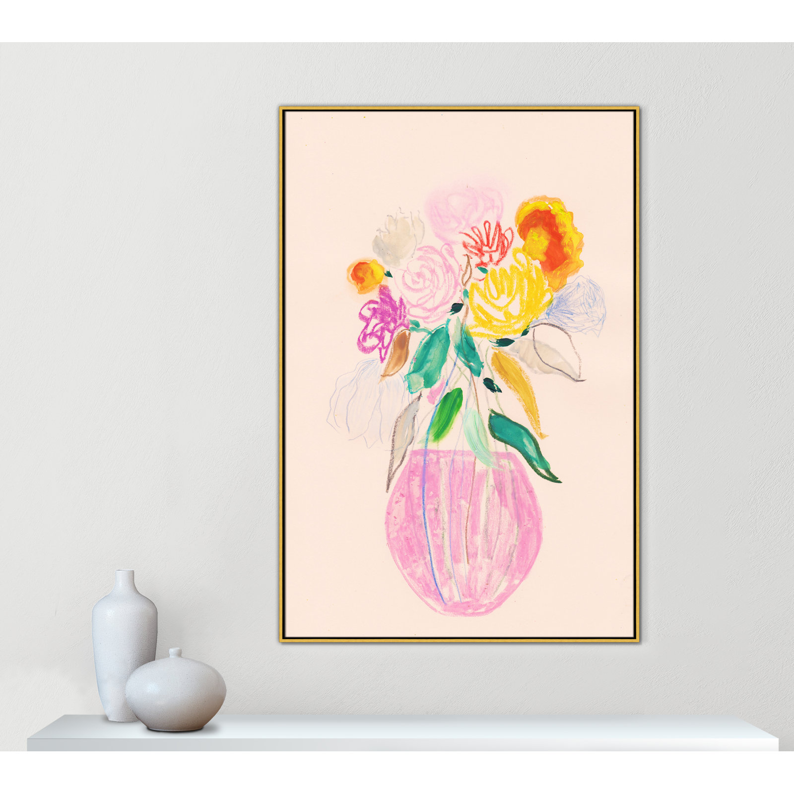 Simple Floral I Print by Bea Dina, No Mat, 61.5" H x 41.5" W x 2" D, Gold Floater Framed Canvas