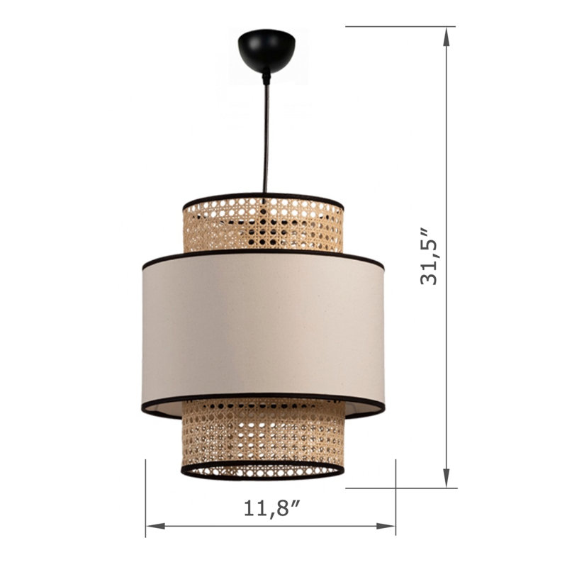 Lustre cylindrique avec capuchon en rotin