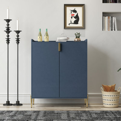 Armoire à vin à 2 portes avec porte-bouteilles et étagère de rangement réglable, buffet moderne avec charnière à fermeture en douceur, armoire à buffet pour la salle à manger, armoire à boissons pour la cuisine, chariot à café pour le salon Bleu