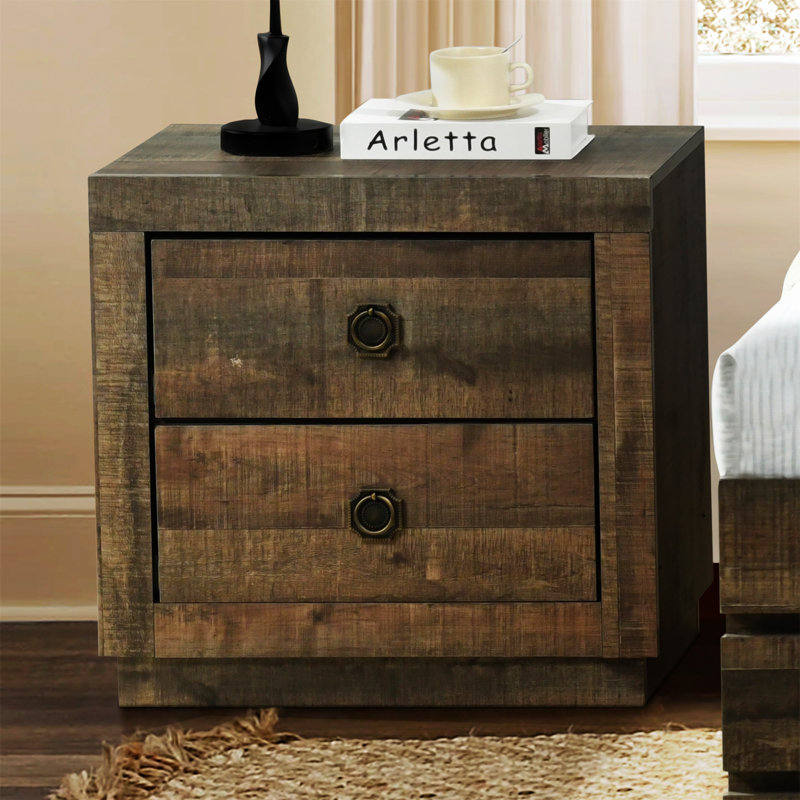 Deford Farmhouse Style Nightstand Classic End Table with 2 Drawers,Night Stand , Rustic Brown