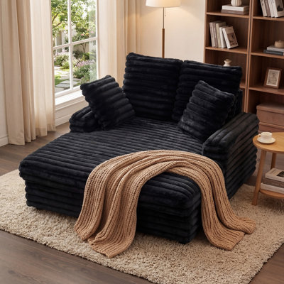 59''Depth Upholstered Chaise Lounge Chair, Oversized Plush Sleeper Sofa With 4 Pillows For Living Room-Jet Black