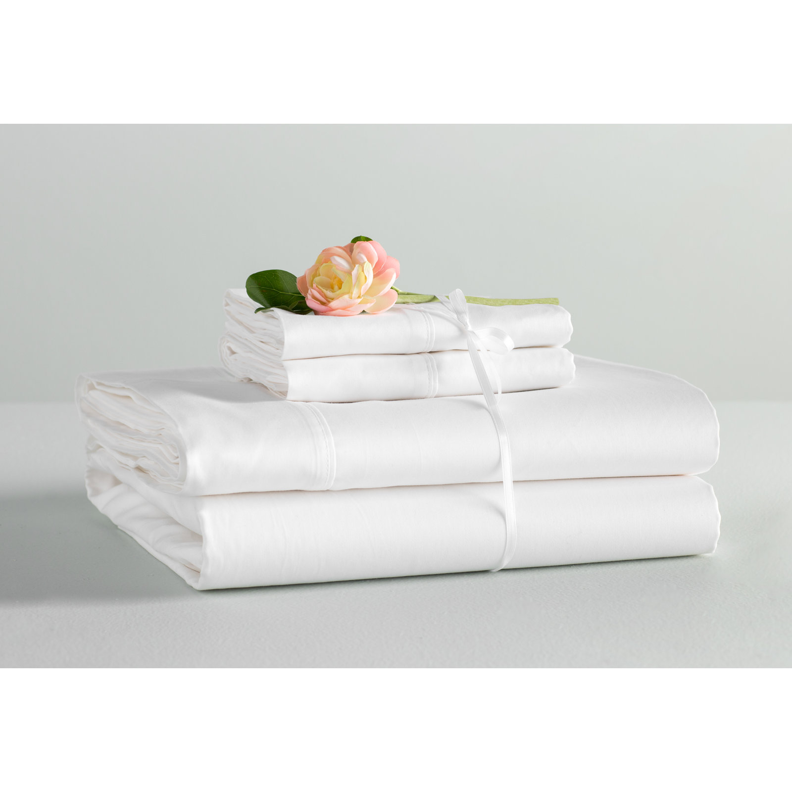 Cotton Sheet Set, True White, Queen Flat Sheet + 1 Fitted Sheet + 2 Pillowcases
