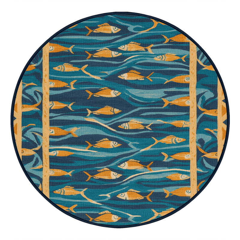Washable Fish Groups Hawaiian Area Rug, Round 5'