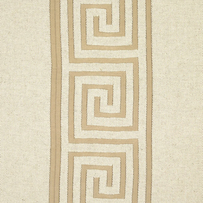 Greek Key Embroidery Fabric, Pebble/Taupe