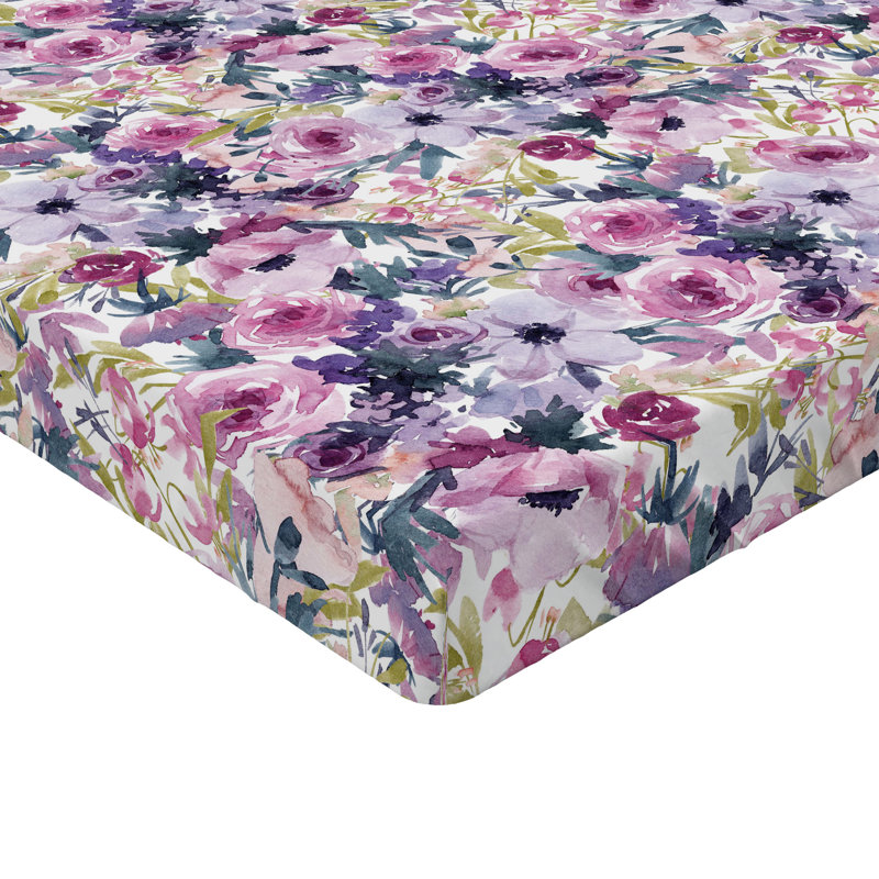 Drap-housse à motif floral Ambesonne, Drap-housse simple TG, Fuchsia pâle / motif floral bleu-gris