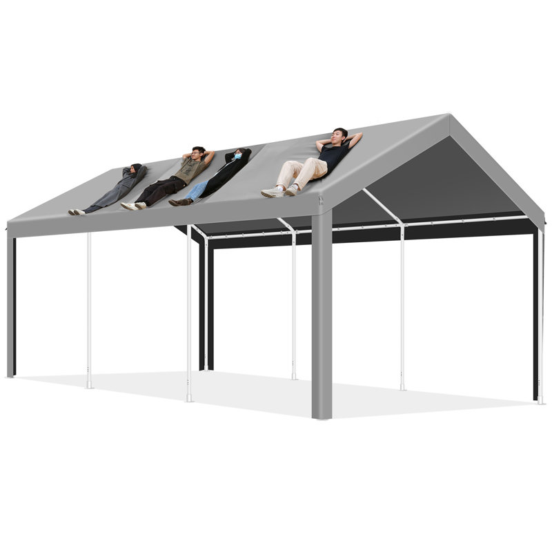 10'x20' Heavy Duty Portable Garage, Upgraded Car Canopy with Removable Sidewalls, Grey