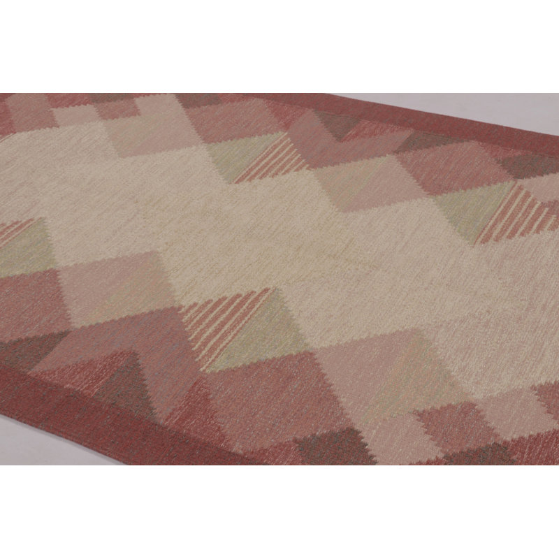 Vintage Scandinavian Rug, Swedish Flatweave With Red Geometry - Rug & Kilim
