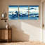 Vague océanique avec bateau et montagnes, ensemble de 3 impressions sur toile-715718860