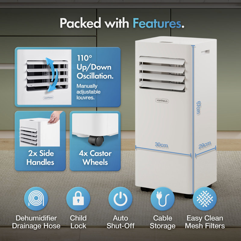 Vonhaus Air Conditioner 5000 Btu With Remote Control, 7000 BTUs