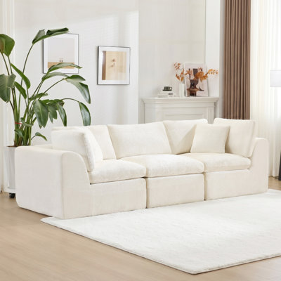 Canapé modulaire à compression 3 pièces en chenille beige sans os pour salon, sans assemblage requis